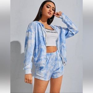 Shein Blue & White Tie Dye Zip Up Hoodie Lightweight  Jacket  Size XS